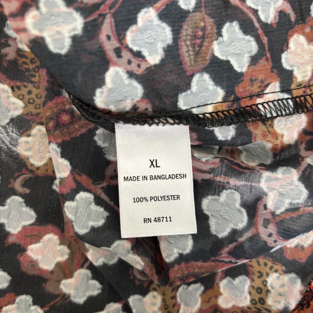 Ophelia Roe Top XL Black Orange Floral Textured 3/4 Sleeve Sheer Blouse‎ Women's - Picture 11 of 11